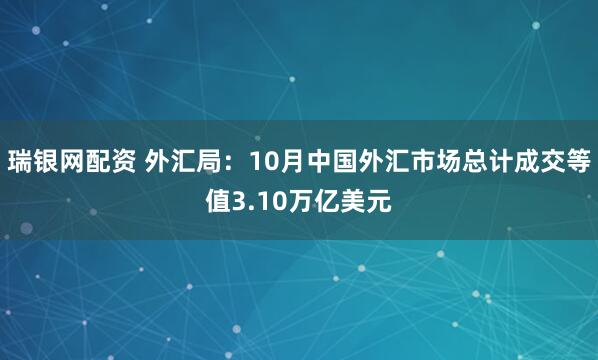 瑞银网配资 外汇局：10月中国外汇市场总计成交等值3.10万亿美元